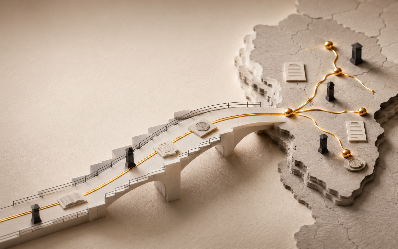 A sculptural AGES bridge connecting Finnish and global education innovation to East African classrooms, teachers, and institutions.